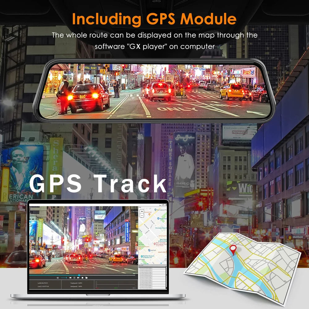 Mirror Dash Cam 12-inch 4K, Night Vision, CarPlay & Android Auto