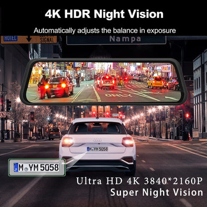Mirror Dash Cam 12-inch 4K, Night Vision, CarPlay & Android Auto